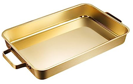 Stainless Steel Roasting Pan with Double Handle - Rectangular Deep Deep Roaster Pan Tray Fish Baking Sheet Skillet Barbeque Grill Pan for Turkey Chicken - Dishwasher Safe - 3 Sizes(Gold,38x25cm)