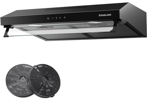GASLAND UC60BS Cappe Aspiranti a Doppio Motore 60 cm, Modalità Circolazione, Estrazione Silenziosa 333 m³/h, 3 Livelli Controllo Tattile, Cappe a Sospensione in Metallo Nero con Filtro a Carbone