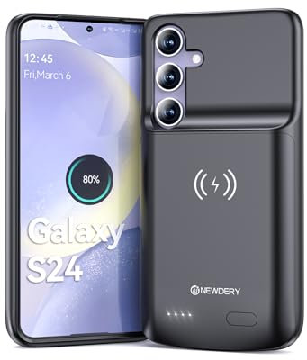 NEWDERY Akkuhülle für Samsung Galaxy S24 (4500mAh) Tragbare Ladebatterie Externe Handyhülle Batterie Wiederaufladbare Power Bank Akku Case für Galaxy S24(Qi-Laden)