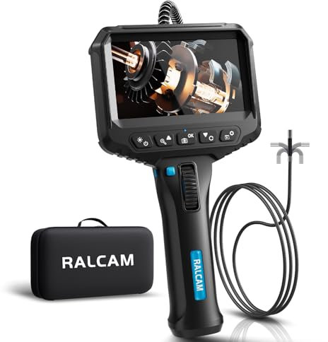 Ralcam Endoskopkamera mit Licht, 6.2mm 210° Bi-Direktionale Inspektionskamera, 4.3“ 1280x720P Rohrkamera, IP67 Wasserdicht 1M Halbsteifes Kanalisationskamera Teleskopkamera Auto Montierte Werkzeuge