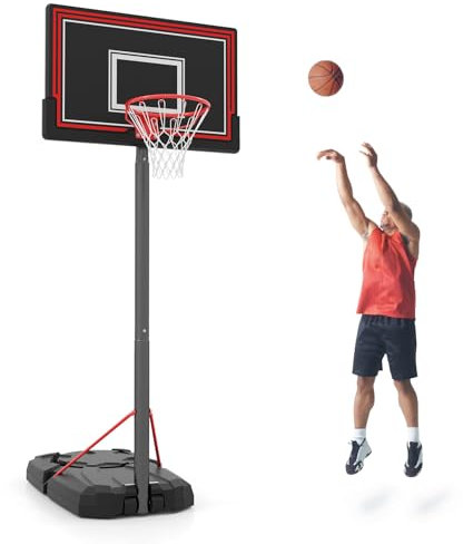 COSTWAY Basketballkorb Outdoor mit Ständer, mobiler Basketballständer 230-305 cm höhenverstellbar, Korbanlage mit Rückwand, Rädern & befüllbarer Basis, Korbsystem für Kinder, Erwachsene
