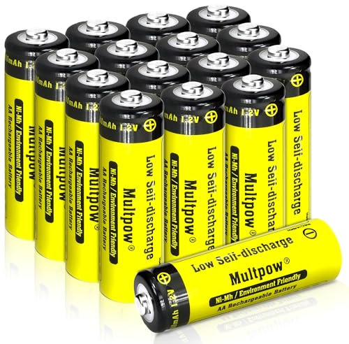 KLGFI Batería AA 16 unidades, 2600 mAh AA recargables, pilas recargables de NI-MH AA, batería de alta capacidad de 1,2 V, baja autodescarga (amarillo)