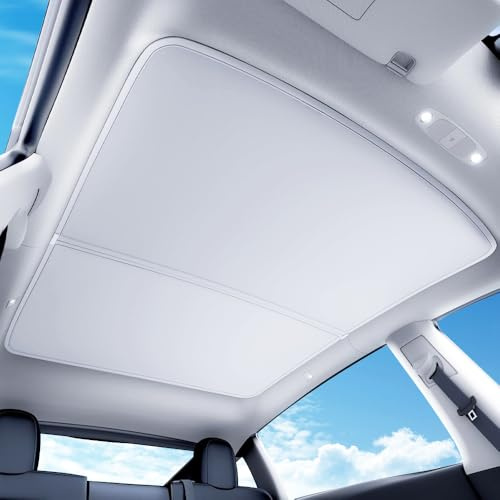 Ywooon Uppgraderat solskydd tak för Tesla Model Y Juniper 2025 2026 enbär iskristall stil topp fönster tak skärm värmeisolering UV-strålar skydd tak, beige