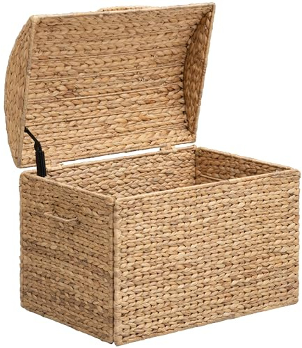 eHemco Heavy-duty Water Hyacinth Wicker Storage Trunk with Metal Frame and Arch Lid, 24.4 by 16.5 by 18.5 Inches, Natural