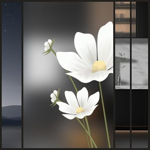 Fönsterfilm ogenomskinlig vita gröna blommor mjölkglasfolie insynsskydd fönster återanvändbar film fönster insynsskydd badrum ogenomskinlig fönsterfilm 60 x 120 cm