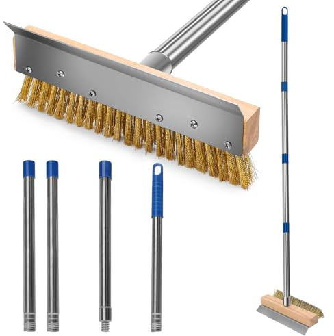 GHWMYD Brosse de Four à Pizza avec grattoir en Acier et Brosse en Laiton, pour Nettoyer Les Pierres à Pizza Chaudes, Longue poignée de 153 cm, Accessoires pour Four à Pizza, Ustensiles de Grill
