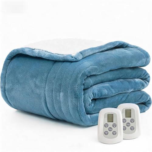 Heated Blanket Electric Blanket King 100x90 Heating Blanket with Dual Control 10 Heat Levels & 10 Hours Auto-Off Overheat Protection Cozy Soft Flannel King Size Blanket Fast Heating Machine Washable
