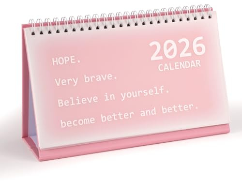 Penitue 2025-2026 Small Desk Calendar, 18 Months July 2025-Dec 2026 Mini Standing Flip Calendar Portable Desktop Planner for Home Office School (Pink)