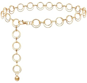 Thapncow Cinturón de Cadena Ajustable de Metal para Mujer, de Aleación, Cinturón Dorado para Jeans y Vestidos, Ajustable Cadena De Cuerpo De Metal para