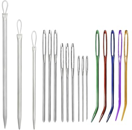 17Pcs Yarn Needles Set - 9 Large Eye Blunt Needles + 5 Colorful Bent Needles + 3 Nylon Threaders, Stainless Steel Wool Needles for Knitting Sewing Embroidery Darning