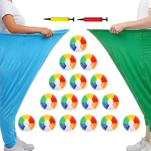Starcorss Line Granny Pants Yard Game Set - 2 Pcs Giant Tossing Pants with 16 Bouncy Balls & Pumps - Hilarious Outdoor Team Relay for Family Reunion, Lawn Party & Field Day, Adults and Kids