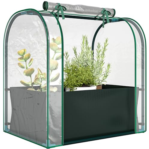 Outsunny Mini Serra da Giardino con Borsa per la Coltivazione, Serra per Orto con Porta Avvolgibile,Struttura in Acciaio, Copertura in Plastica, per Orto Verdure Fiori Piante, Verde Scuro