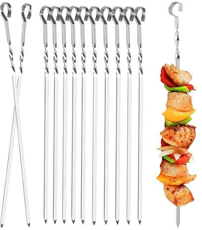 12 spiedini per barbecue in acciaio inox, spiedini lunghi da 39 cm, spiedini da barbecue in acciaio inox, per falò o barbecue
