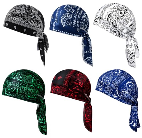 6-Pack Bandanas for Men, Cooling Head Scarf,Cooling Bandana,Mens Bandana,Elastic Cycling Sports Cap and Head Bandana Set for Bicycle and Motorcycle Riding Black
