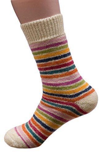 Hirsch Natur, Dicke Ringel Socken, 100% Wolle (42/43, Weiß-Ringel)