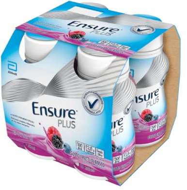 Ensure Plus Nahrungsergänzungsmittel Kalorienreich mit Protein, frei von Ballaststoffen | Getränkeformat | Vollständige und ausgewogene medizinische Versorgung | Packung mit 4 x 200 ml Beerengeschmack