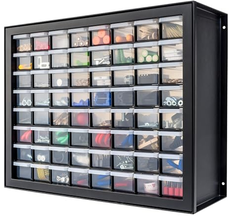 IRIS USA Meuble de rangement à perles, 64 tiroirs en plastique pour vis, boulons, clous, quincaillerie, petites pièces, outils à breloques, scrapbooking, loisirs créatifs, noir