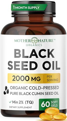 Black Seed Oil Capsules 2000mg Per Serving, Organic Cold Pressed Black Cumin, High TQ, Immune & Joint Support, 60 Count