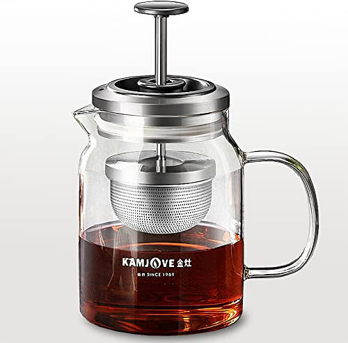 Teekanne 560ml Pu'er Tee/schwarzen Tee, Teeservice, Filtersieb, Glas Teebereiter All-in-one Teapot für die Zubereitung von Tee und Kaffee mit herausnehmbarem Einsatz