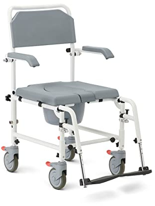 Medline Aluminum Shower Commode Transport Chair, 275 lbs. Capacity — ForSeniors & Injured in Restroom, Bathroom or As Toilet, 1 Ct.