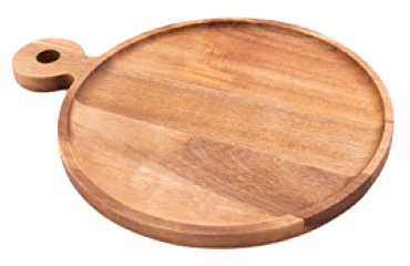 Point-Virgule planche apero en bois d'acacia ronde avec poignée, planche à hamburger, 25cm, Brun