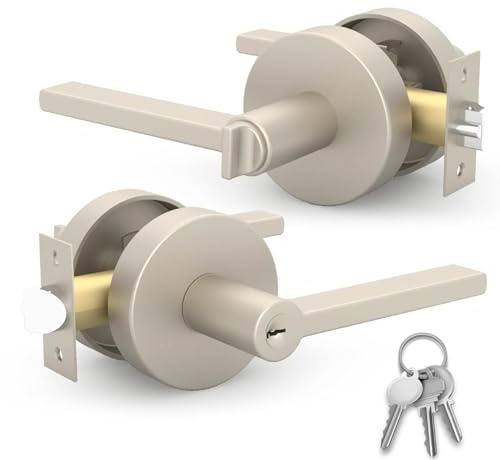 Mega Handles Maniglia d'ingresso I Maniglia per porta – Set di leve di bloccaggio quadrate resistenti per porte mancine o destrorse – nichel satinato