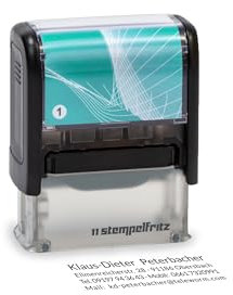 Personalisierter Stempel stempelfritz schwarz-türkis/Adressstempel mit Individuellem Wunschtext inkl. Stempelkissen zum Gestalten - 38x14mm / 4 Zeilen (Gr.1)
