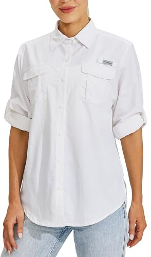 WILLIT Damskjorta UPF 50+ skjorta solskydd skjortor långärmad vandringsblus safari fiskeskjortor SPF snabbtorkande vandring utomhus skjortor, Vit, XXL