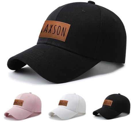 Personalized Infant Baseball Hat Cap: Custom Name Black Leather Patch Sun Hats - Adjustable Snapback Caps for Toddler Boys Girls