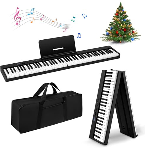 Tanniws Piano Plegable Electrónico Multifuncional de 88 Teclas - Teclado Digital Con 128 Tonos y Teclas Contrapesadas - Plegable 180°