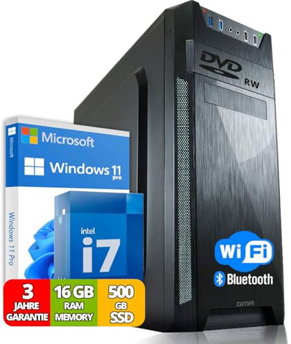 Ultra Intel i7 PC - Schneller Rechner + Computer für Büro & Home Office mit 16GB DDR3 RAM/Arbeitsspeicher - 512GB SSD - DVD+RW - USB3.0 - WiFi 600 und Bluetooth 5 - Win 11 Pro