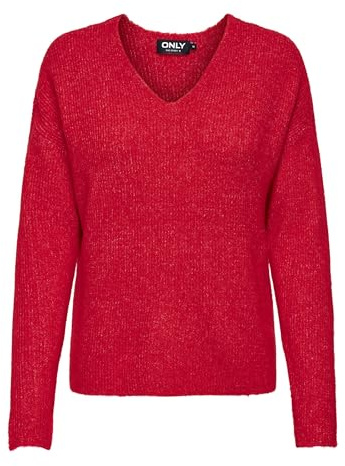 ONLY Onlcamilla V-neck L/S Pullover Knt Noos Femme Pull en tricot, True Red, L