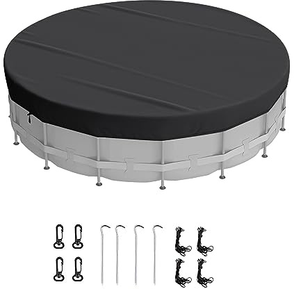 Poolskydd Rund 300/360/450 cm, vatten- och dammtätt, UV-skydd Pool överdragsduk med dragsko och bottenspik för övermarkpooler, badkar (Svart, 360 cm)