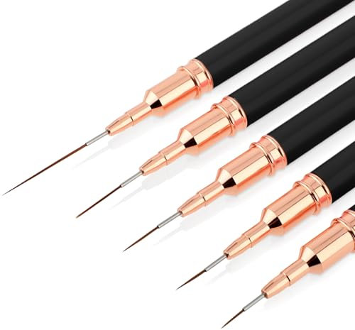 5Pcs Nail Art Liner Brushes Details Thin Nail Art Brush Fine Nail Art brush Set For Striping Long Lines Gel Polish Painting(7/9/11/15/25mm, Black)