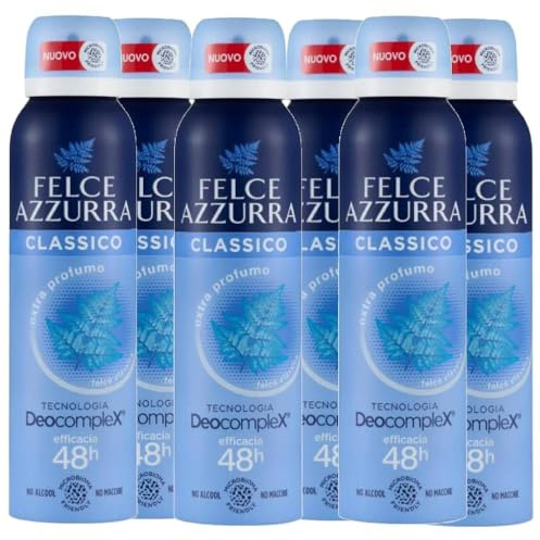 Felce Azzurra Klassisk Deodorant Hydratalc Unisex Spray 48H 150 ml (6 enheter)
