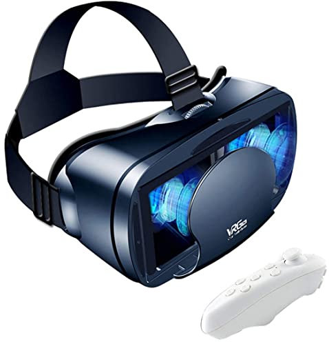 VR Headset Virtual Reality Glasses 3D Phone VR Glasses Soft Comfortable Adjustable Distance with Remote for 3D Movies Games Black.