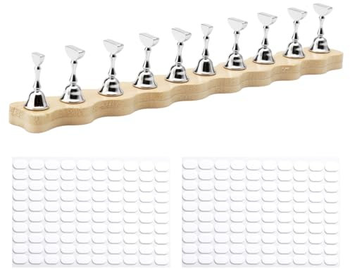 APOMOONS Support Magnétique pour Faux Ongles avec 10 Pointes à Clous et 200 Pcs de Mastic Adhésif, Support Ongles Capsules, PréSentoir à Ongles en Bois, Acrylique Support D'entraînement à Ongles