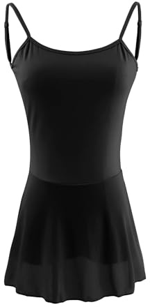 Black Skirted Leotards for Women Ballet, Camisole Dance Tops Bodysuit for Gymnastics, Recitals, Aerial Yoga, Pole