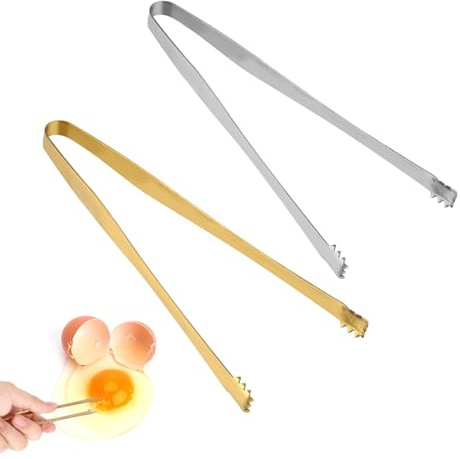 2pcs Pince à Retirer les Coquilles d'Oufs, 15,2cm Design Denté Pince à Retirer les Fragments de Coquilles d'Oufs Ustensile de Cuisine Polyvalent pour la Cuisson des Aliments (Or, Argent)