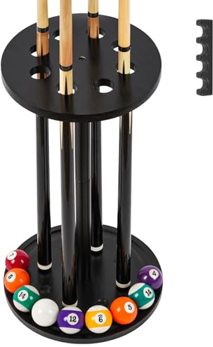 Pool Stick Holder Floor Stand - Round Billiard Cue Rack Pool Table Accessories Holds 8 Pool Cues, Wooden Freestanding Pool Cue Rack Billiards Table Stand for Game Room Billiard Room Decor(Black)