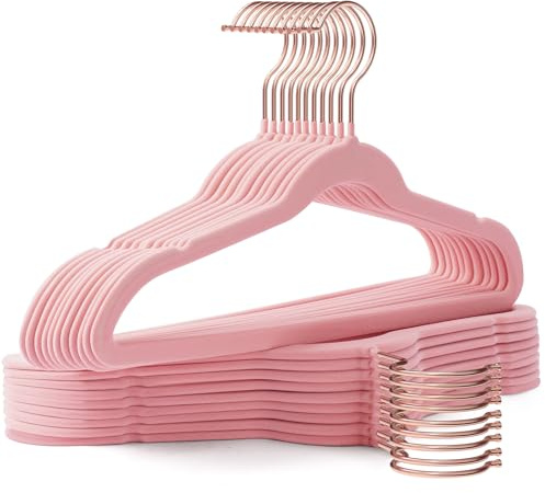 Uinicor Kids Hangers 50 Pack,14 Inch Kids Velvet Hangers Slim & Space-Saving,Baby Clothes Hangers with 360 Swivel Hook,Heavy Duty Hanger for Infant & Childrens Coats, Pants,and Dress (Pink)