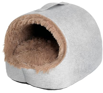 Niche à chat avec couverture – Niche d'hiver semi-fermée confortable et chaude pour chatons – relaxant pour animaux domestiques, caverne, pour chat, maison, dortoir, chambre de séjour Ba