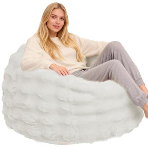 TNTGMG Sittsäcksöverdrag, mjuk leksak förvaring sittsäck stolskydd (utan fyllning), fluffig sittsäck av konstgjord kaninpäls för förvaring, tvättbar sittsäck för barn vuxna