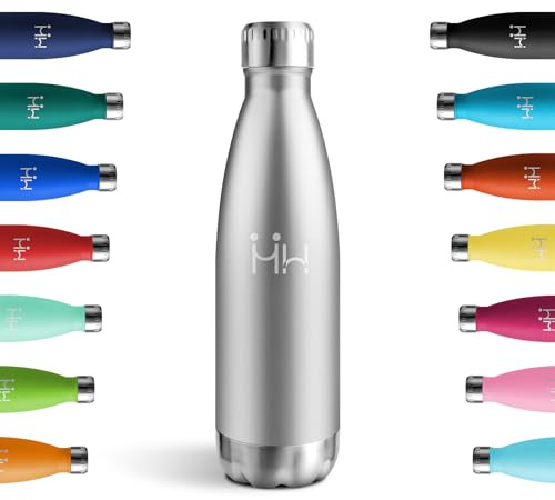 Borraccia Termica 500ml, Borraccia Acciaio Inox Riutilizzabile, Senza BPA, Doppio Isolamento, Bottiglia Acqua Per Scuola, Ufficio, Viaggi, Sport