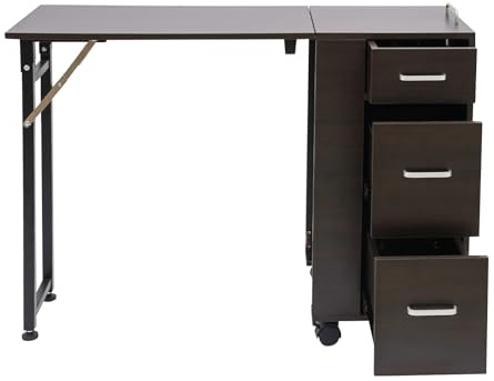 Gdetnysty Tavolo per manicure pieghevole singolo, con 3 cassetti e 4 rotelle, 104 x 38 cm, portata 100 kg, per salone, ufficio, casa, marrone scuro., 104*38*75 cm/40,94*14,96*29,53 Zoll, moderno