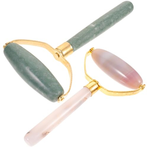 VILLFUL Rouleau de Massage en Jade Ne Raye Pas la Peau 2 Pièces Outil de Massage Facial Lisse en Alliage D'aluminium pour Visage et Yeux Adapté pour Salon de Beauté