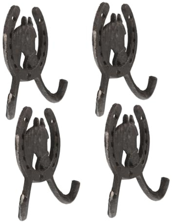 Levemolo Ganci a Parete in Ferro Battuto a Forma di Ferro di Cavallo, Set da 4 Ganci Decorativi Retrò per Cappotti, Cappelli e Chiavi, Supporto Stabile per Ingresso, Camera da Letto e