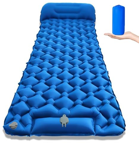 SHENGRUI Self-Inflating Sleeping Mat, Ultralight Inflatable Camping Pad with Built-in Pillow & Foot Pump, Compact Portable Sleeping Mat for Camping Backpacking Hiking Tents Festivals (Blue)