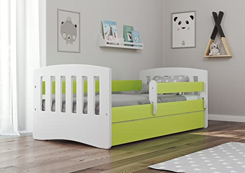 Bjird Kinderbett Jugendbett 80x160 80x180 Grün mit Rausfallschutz Schublade und Lattenrost Kinderbetten für Mädchen und Junge - Classic I 160 cm