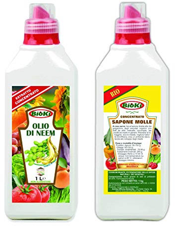 Olio di neem da 1 litro + Sapone Molle potassico per Agricoltura Confezione da 1 kg, Ideale per la Protezione e la Cura di Giardini e Colture